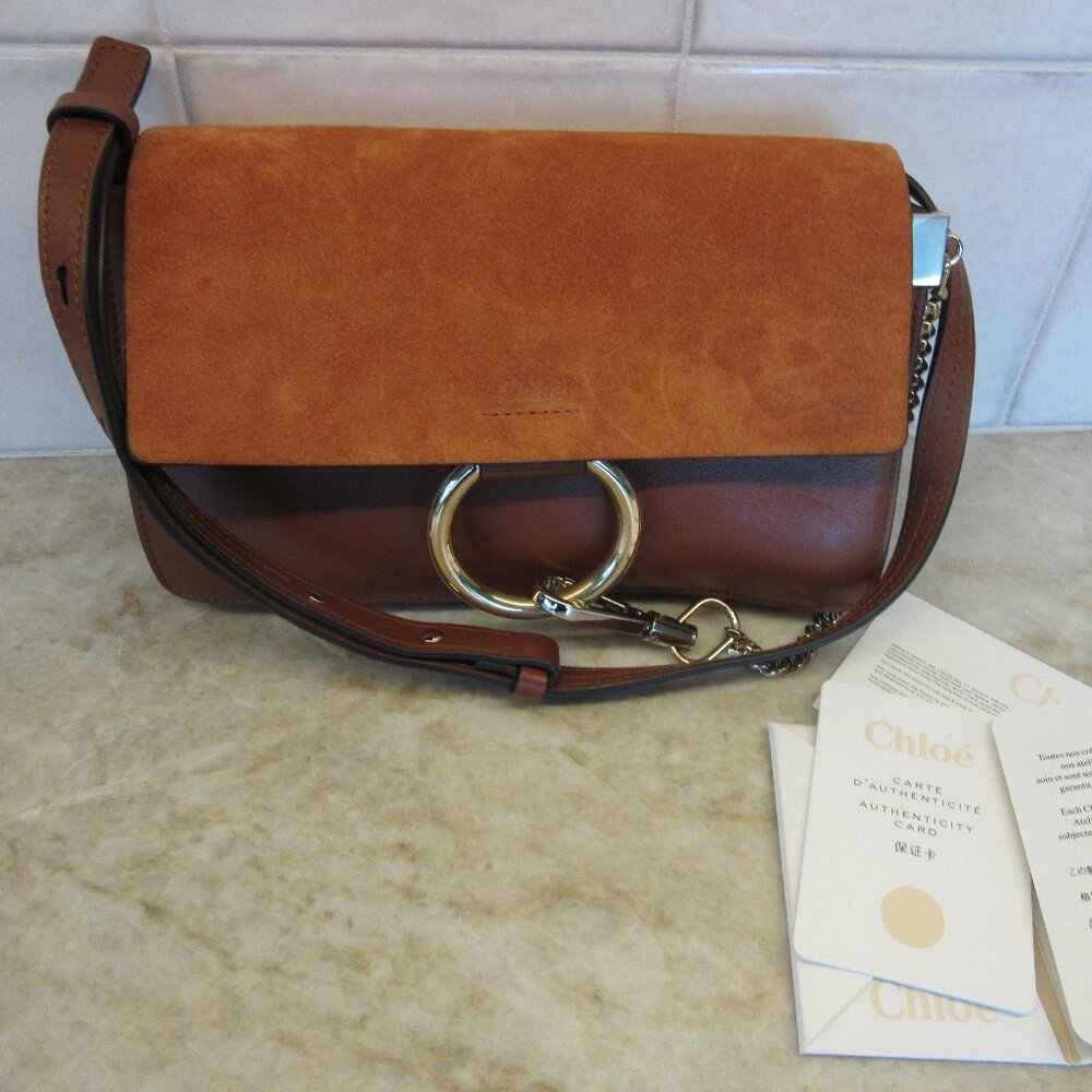 Chloé Faye Shoulder/Crossbody Bag in "Tobacco" Brown & Suede GHW